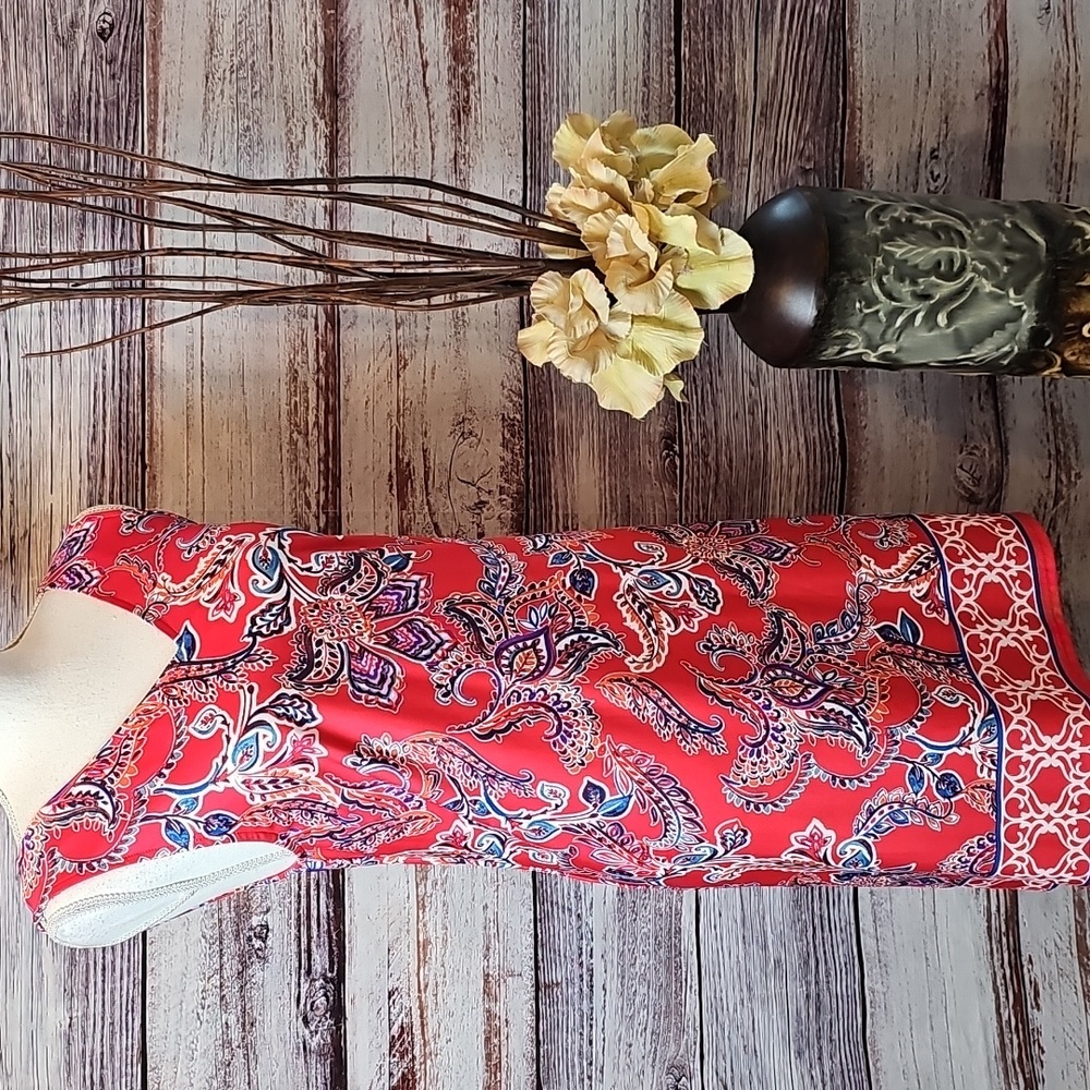 NEW APT. 9 RED PAISLEY SLEEVELESS LACE-UP BACK DRESS